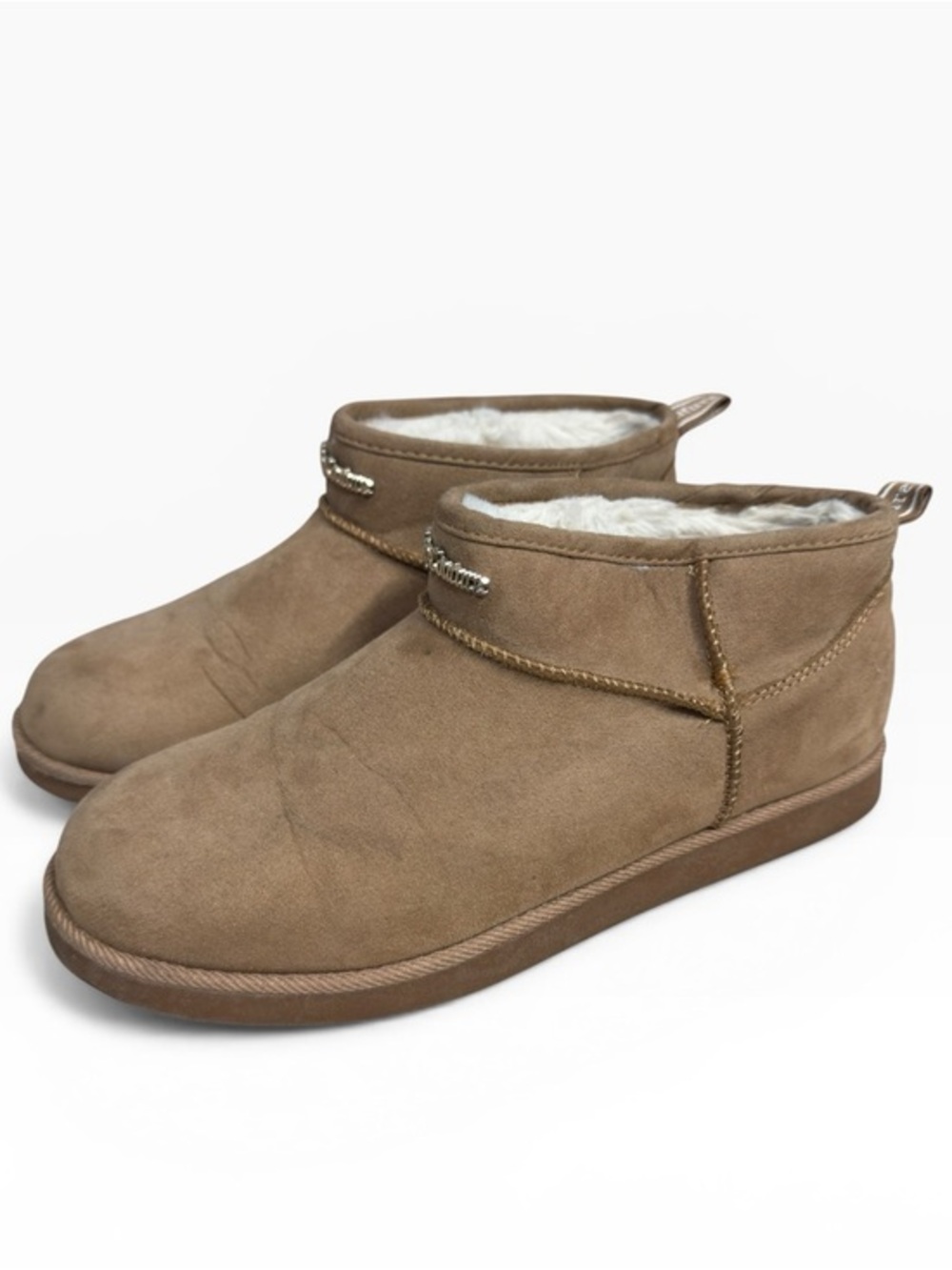 Juicy Couture Klea Ankle Boots Brown Faux Fur Rhinestone Logo Womens 8.5